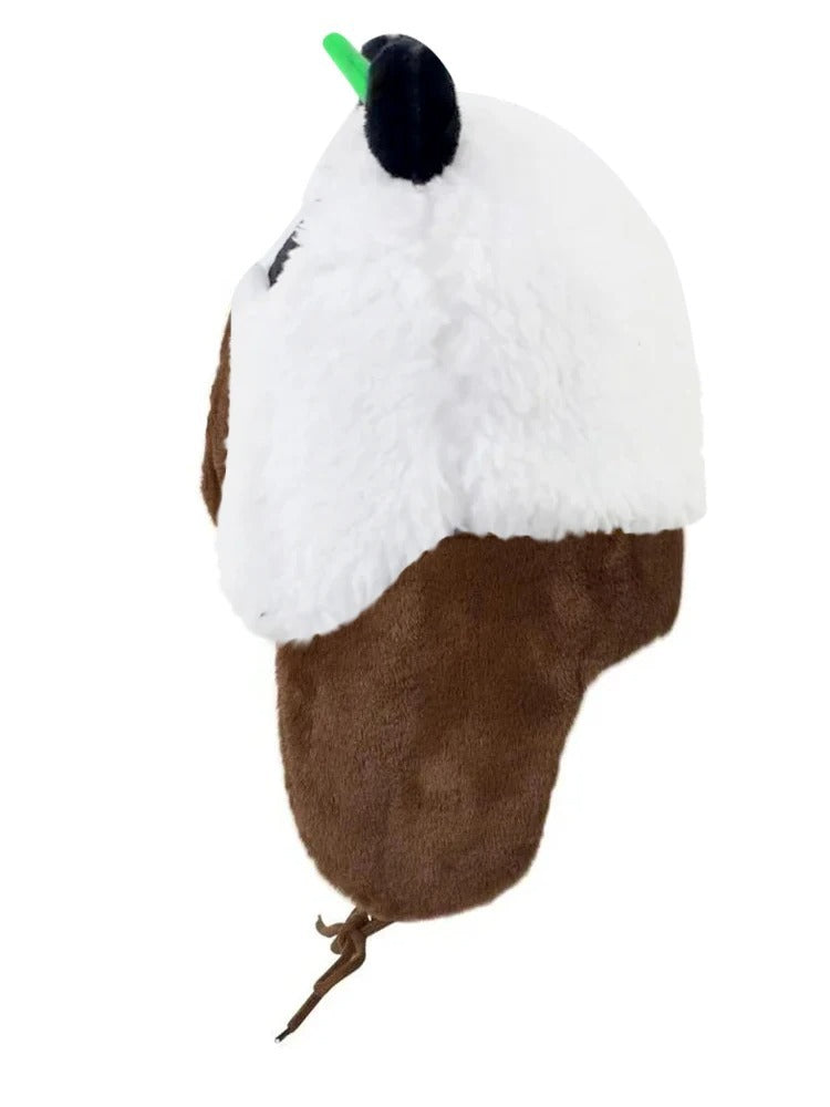 Outdoor cartoon panda embroidery earmuffs windproof double-layer cotton warm coral fleece Lei Feng hat