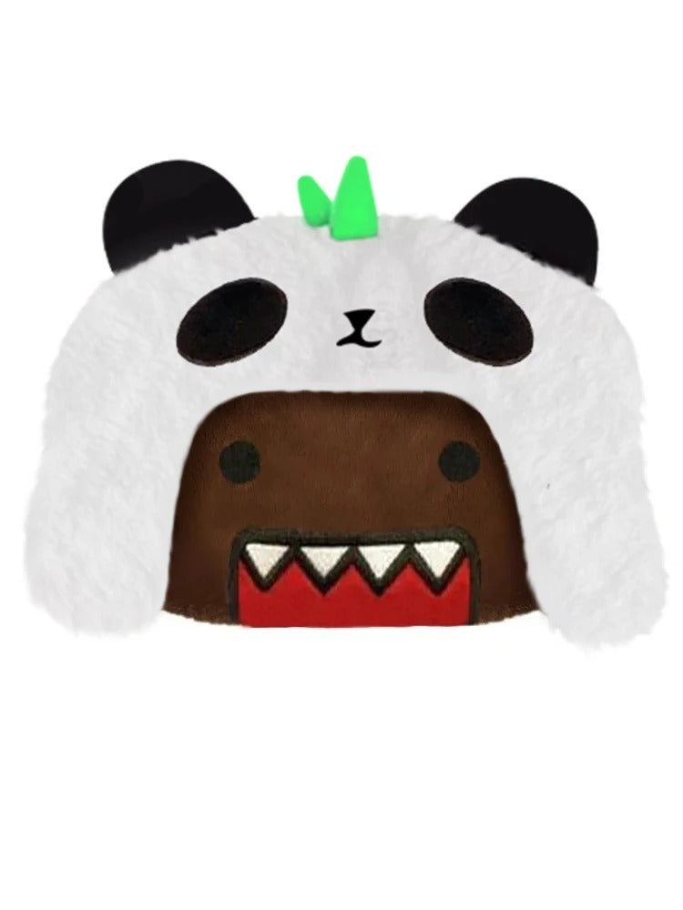 Outdoor cartoon panda embroidery earmuffs windproof double-layer cotton warm coral fleece Lei Feng hat